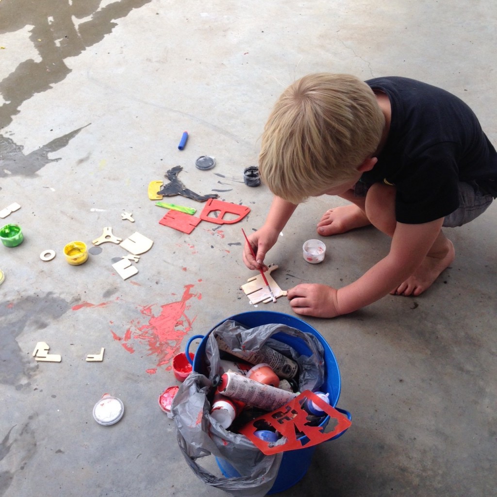 Jack painted and made a sculpture while I worked on the wall. We also counted to 100 many times!